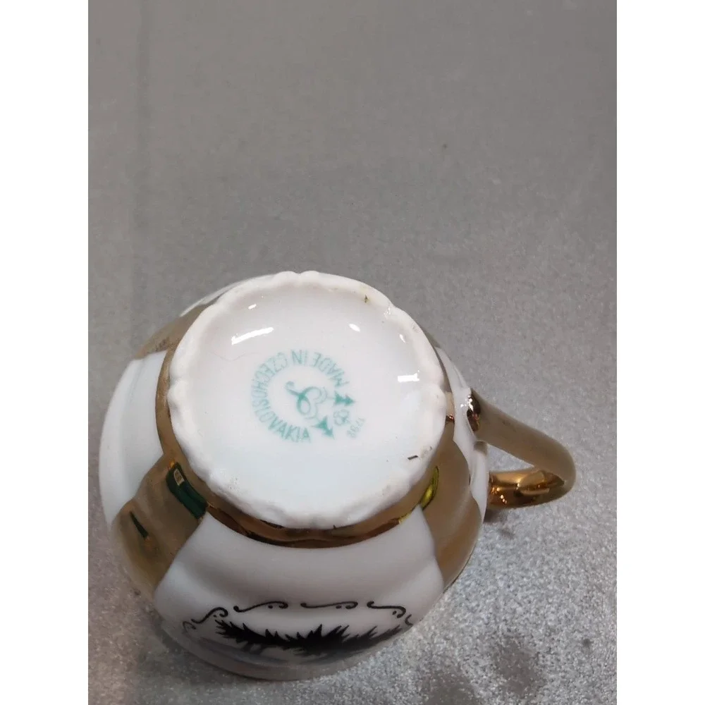 Vintage Czechoslovakia Porcelain Demitasse Cup Gold Courting Couple 792 Espresso